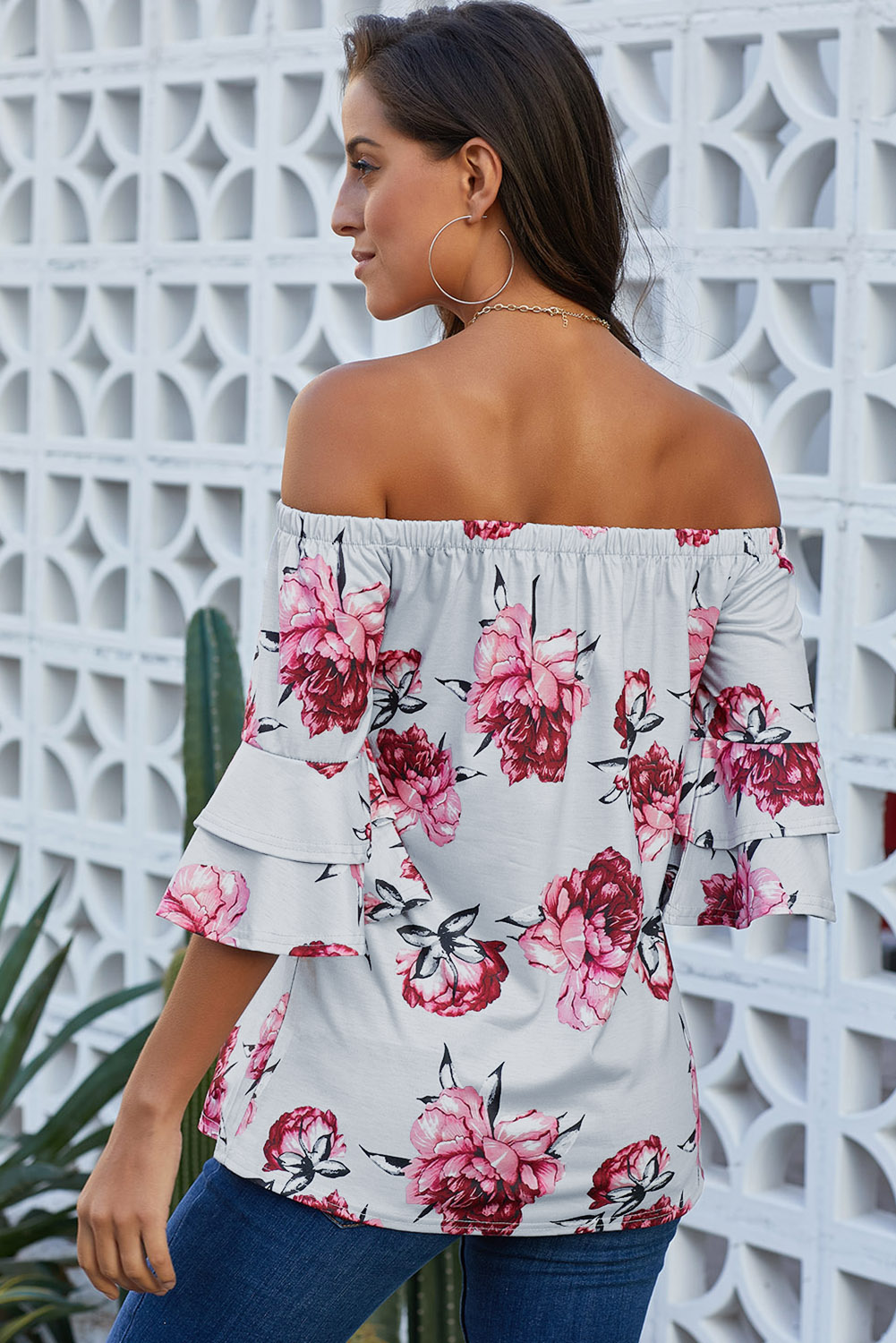 Gray Bring on The Floral Off The Shoulder Top