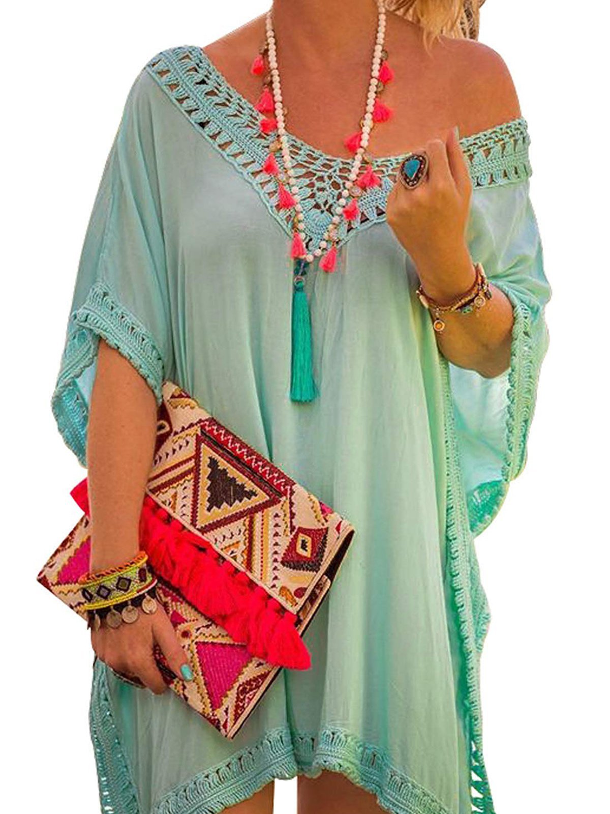 V neck  Women Daily Half Sleeve Basic Paneled Summer Dress