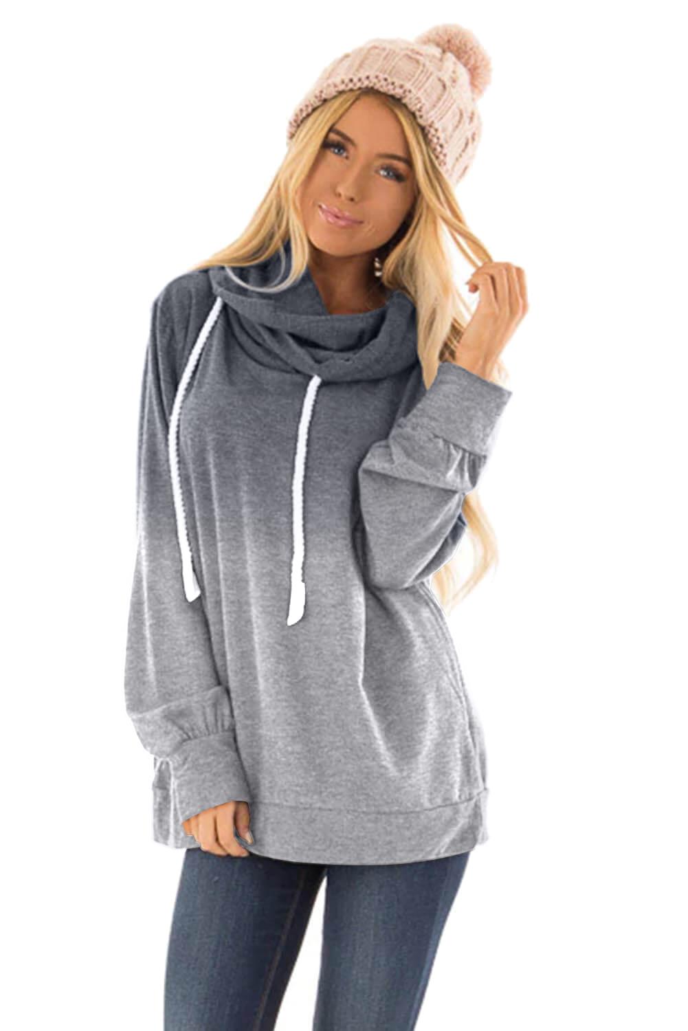 Gray Ombre Pullover Long Sleeve Hoodie