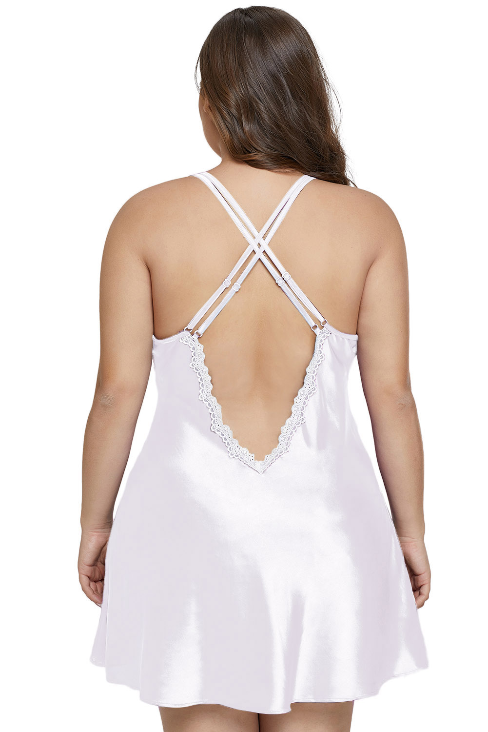 White Plus Size Satin and Lace Chemise Set