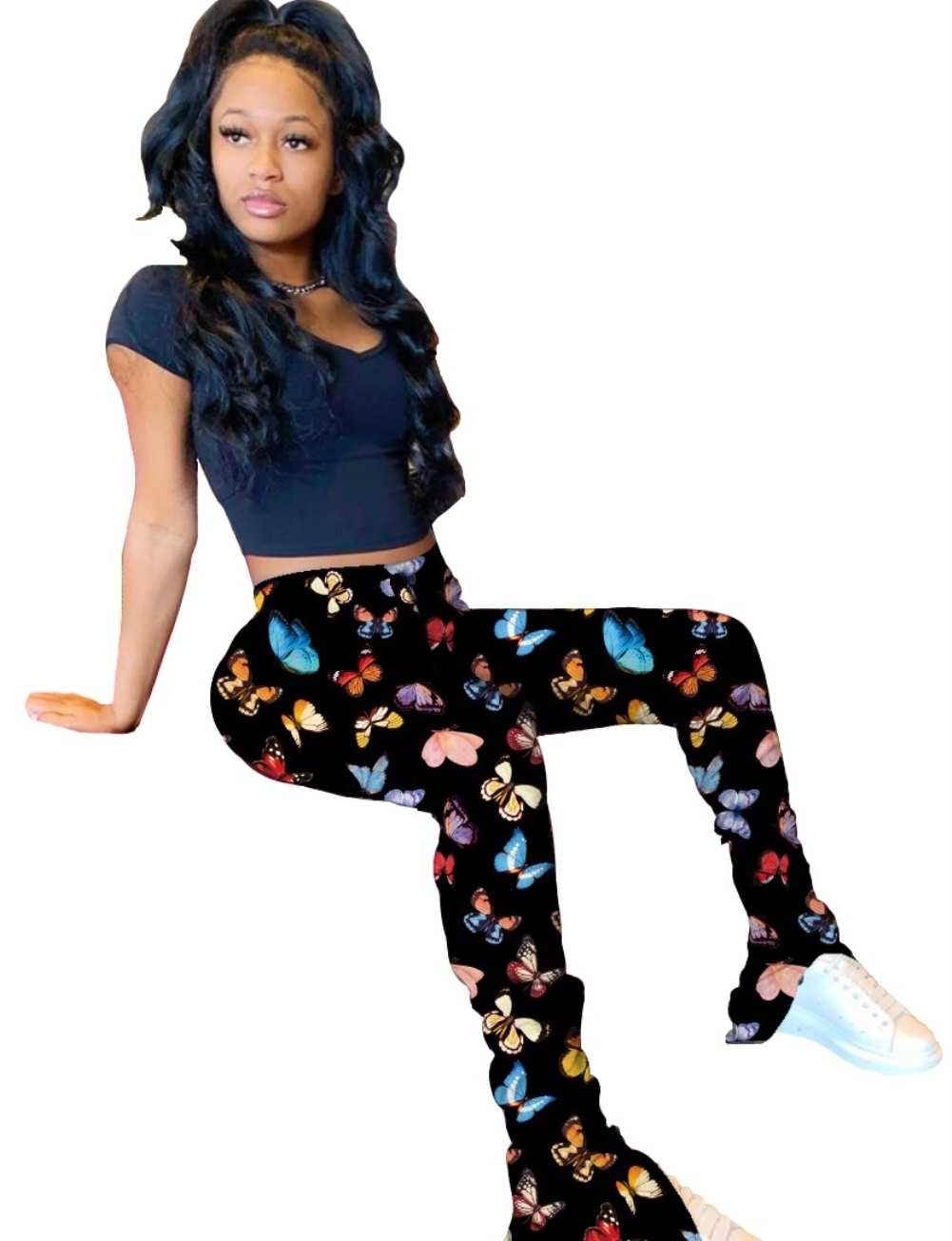 Sexy High Waist Butterfly Stacked Pants