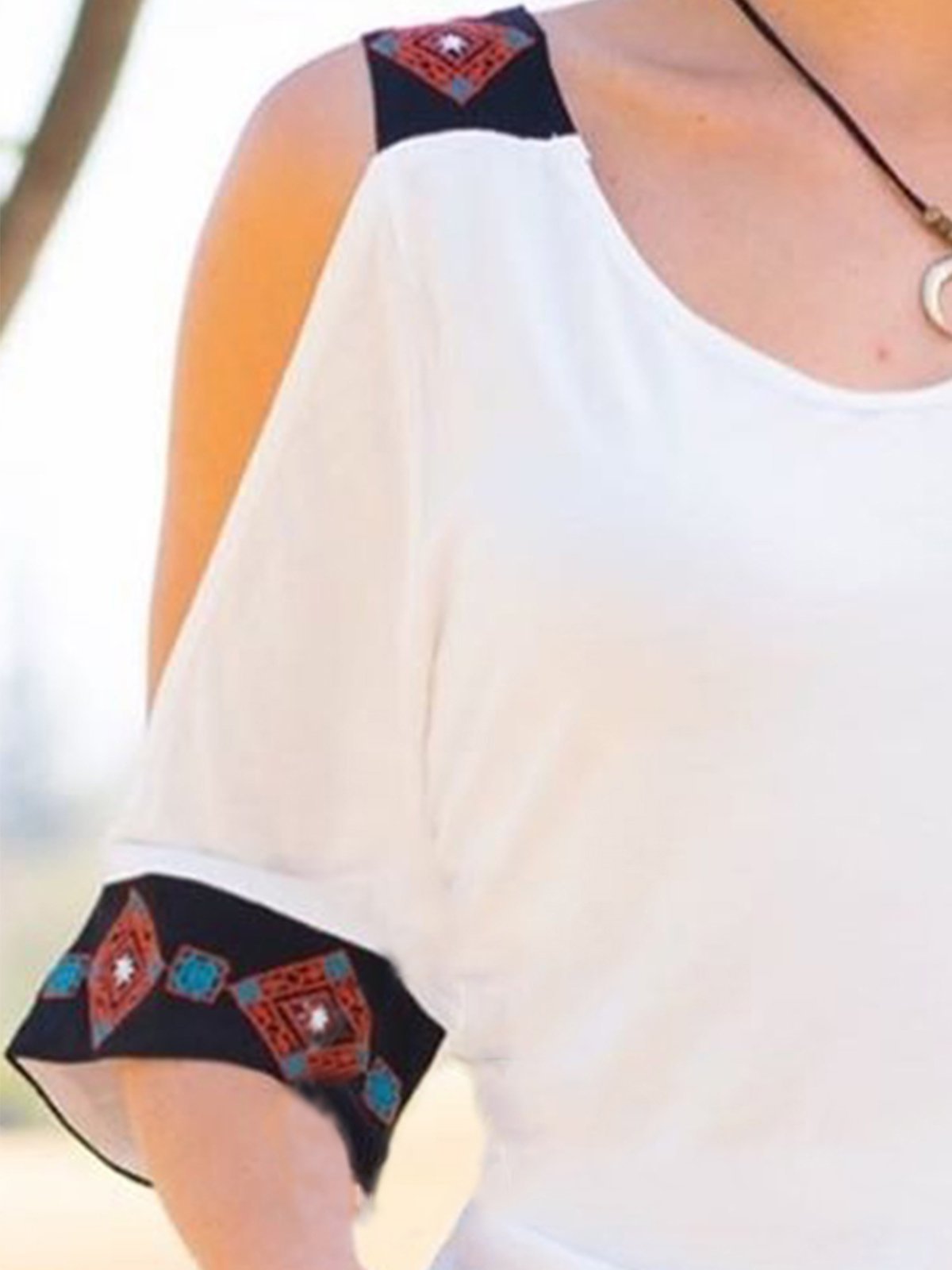 Vintage Boho Geometric Plus Size Half Sleeve Casual Tops