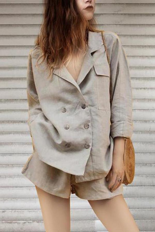 Cotton And Linen Double-Breasted Temperament Suit Shorts Suit