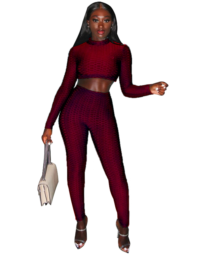 Autumn Solid Plain Fit Crop Top and Pants Set