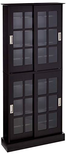 Atlantic Windowpane Media/Storage Cabinet w/ Tempered Glass Pane Sliding Doors