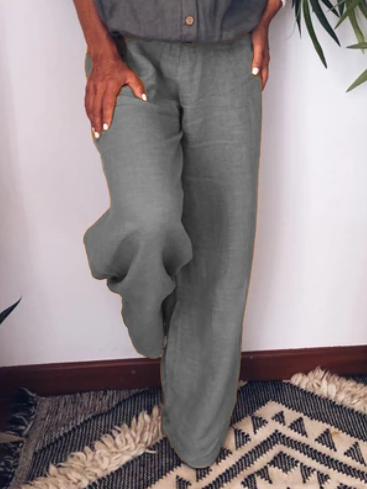 Casual Cotton Solid Pants