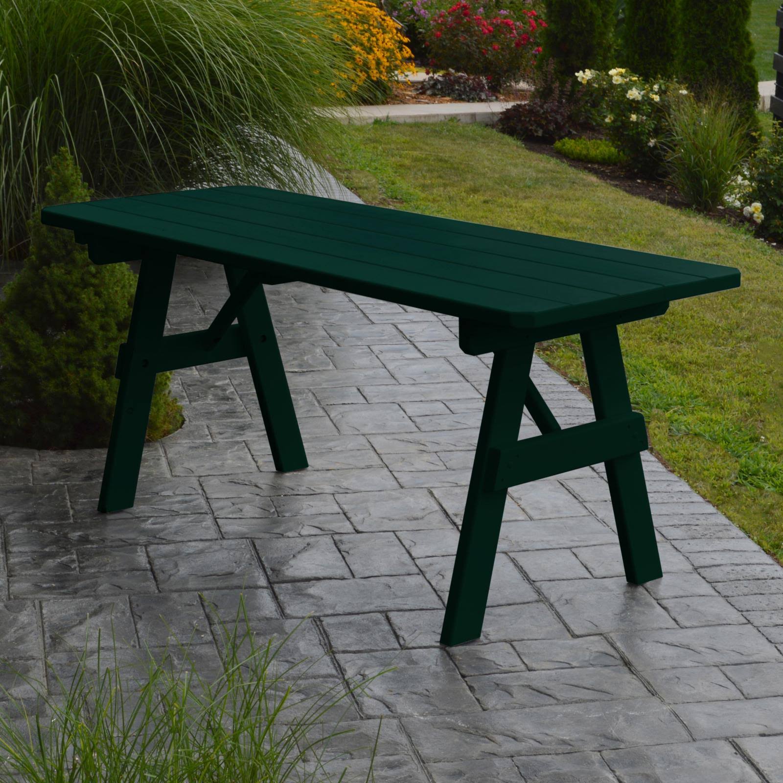 A L Furniture Yellow Pine Traditional Picnic Table Dark Green