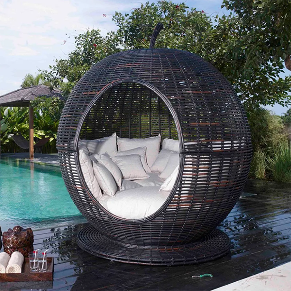 Outdoor bed apple bed rattan round bed Nordic villa swimming pool seaside vacation beach homestay rattan bed
