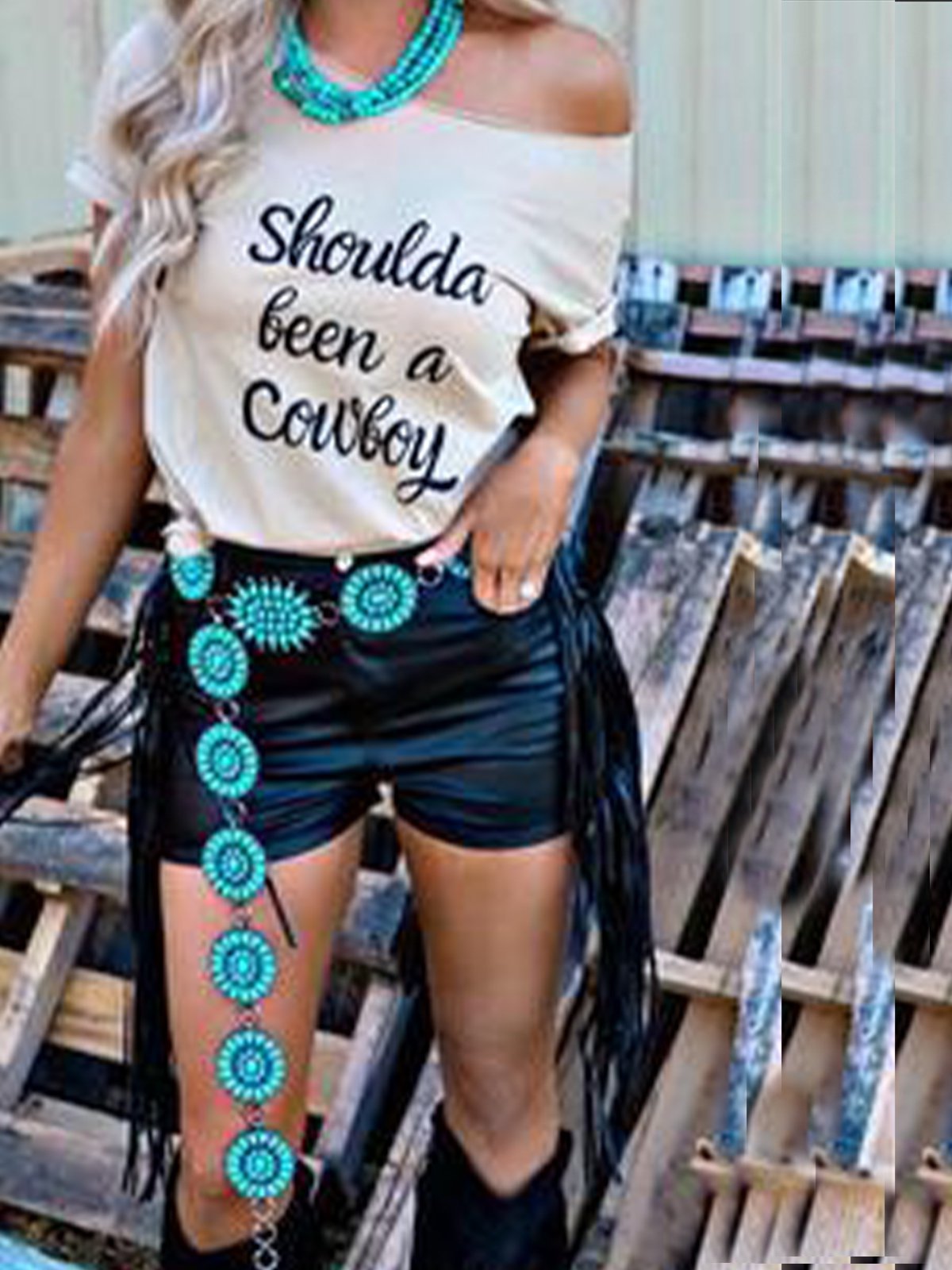 Creamy White Crew Neck Letter Shift Casual Shirts & Tops