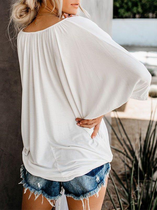 Casual V-Neck 3/4 Sleeve Solid Plus Size Tops