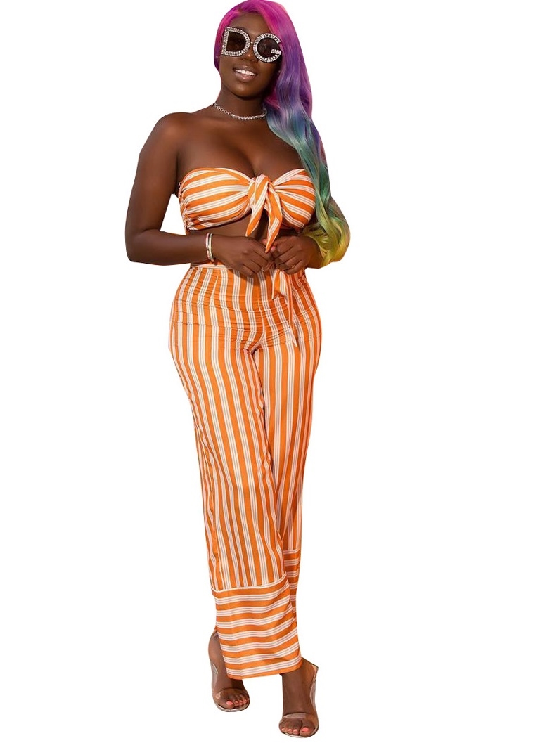 Sexy Striped Knot Bandeau Top and Pants Set