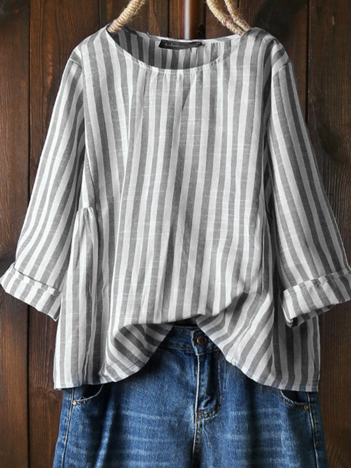 Casual Cotton-Blend Round Neck Shirts & Tops