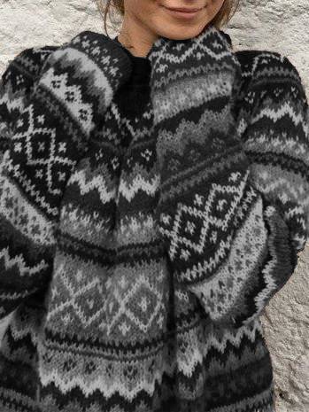 Color-Block Long Sleeve Tribal Sweaters