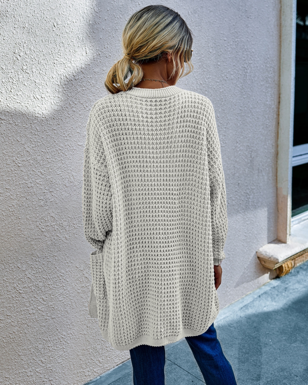 Autumn Plain Knitted Pocket Cardigans