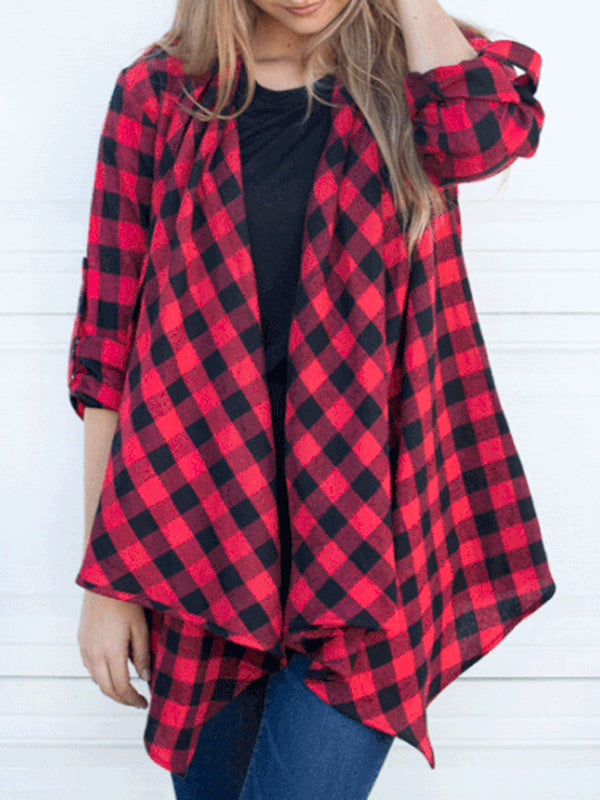 Plaid Long Sleeve Irregular Cardigan Outwear