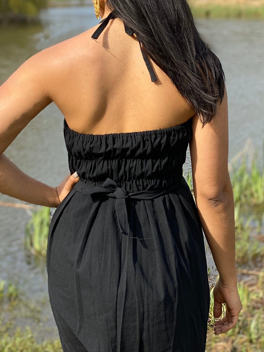 Casual Polyester Cotton Sleeveless V Neck Dresses