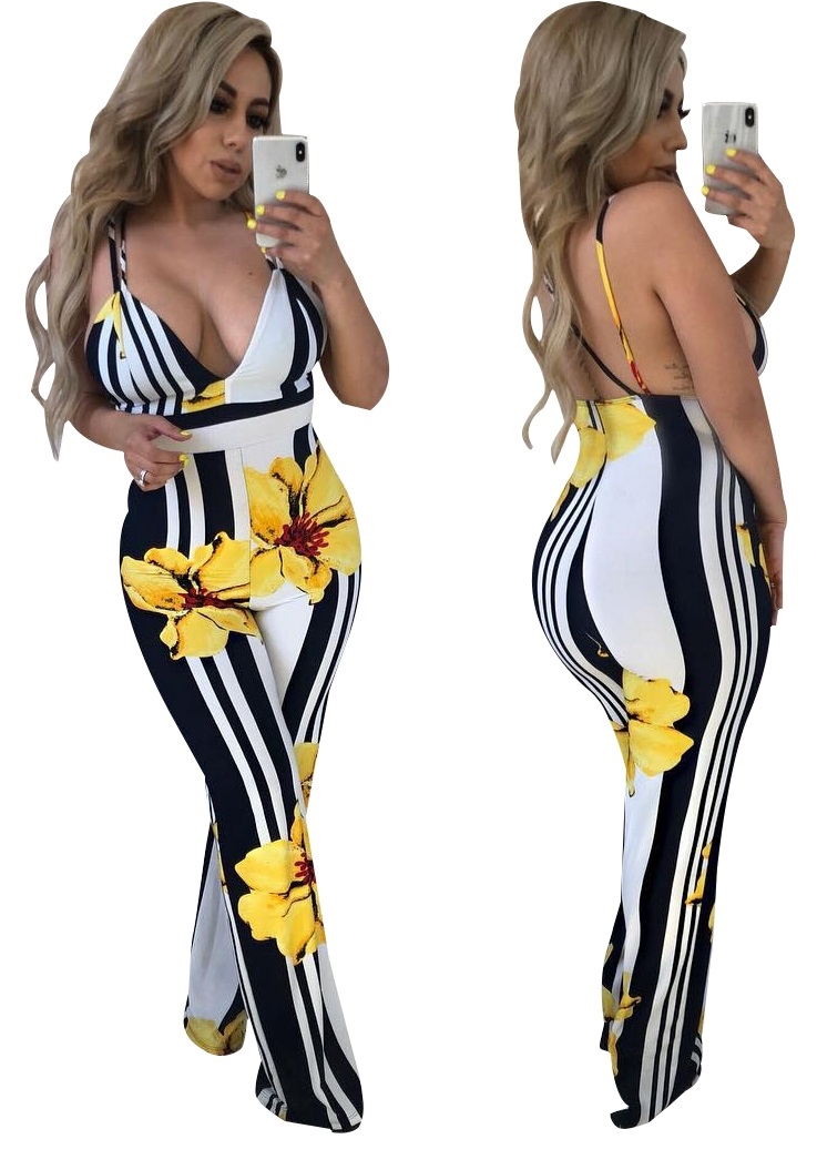 Floral Print Straps Sexy Jumpsuit
