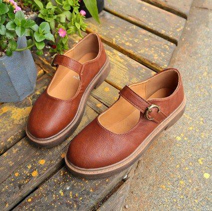 Mary Jane Spring/Fall PU Daily Adjustable Buckle Retro Flats