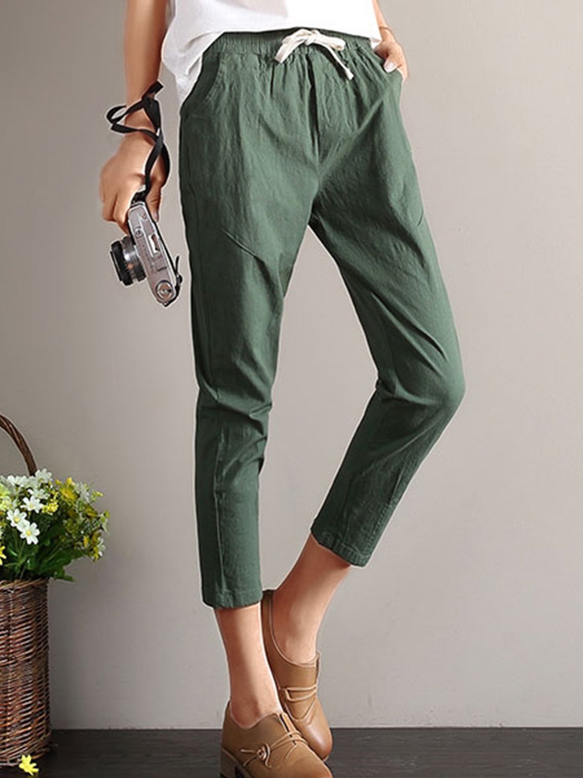 Plus Size Women Plain Casual Pants