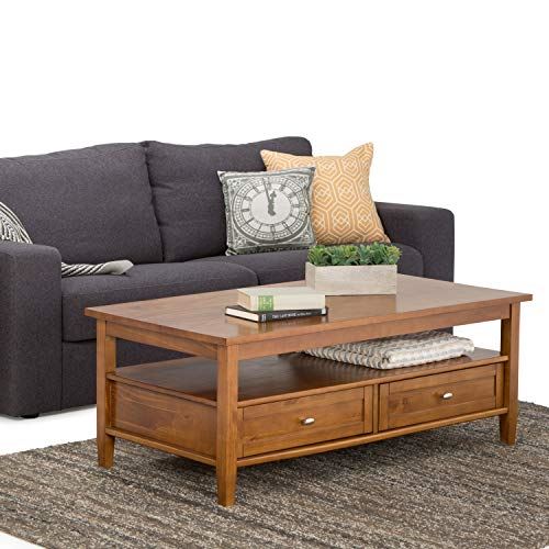 SIMPLIHOME SOLID WOOD 48 inch Rectangle Rustic Coffee Table for Living Room