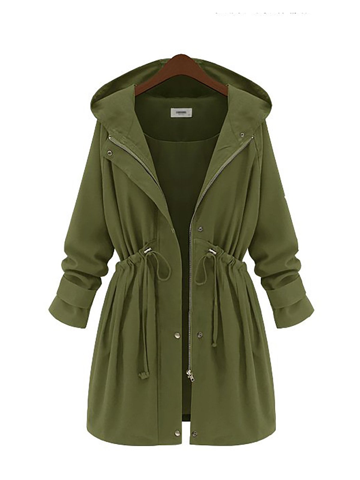 Drawstring Waist Zipper Hoodie Coat