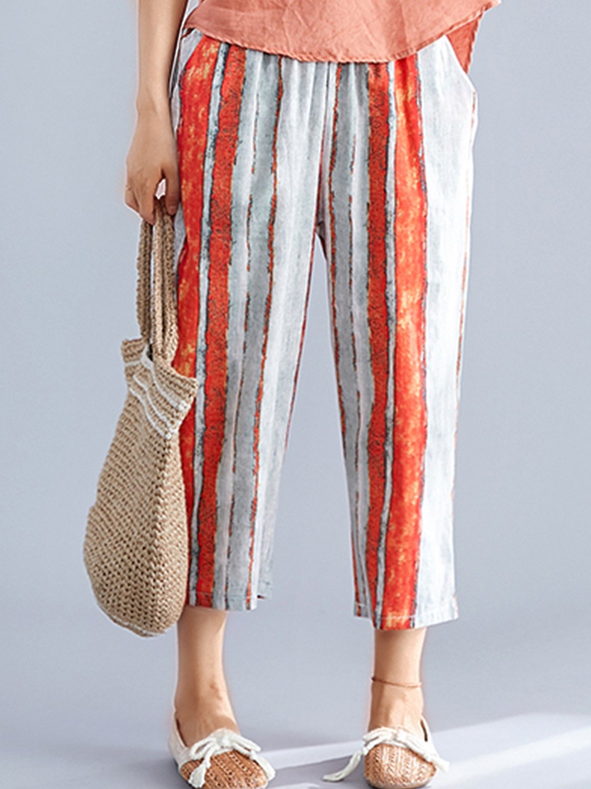 Plus Size Women Striped Casual Pants