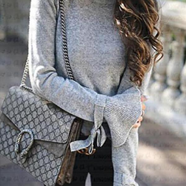 Solid Bell Sleeve Soft Pullover Sweater