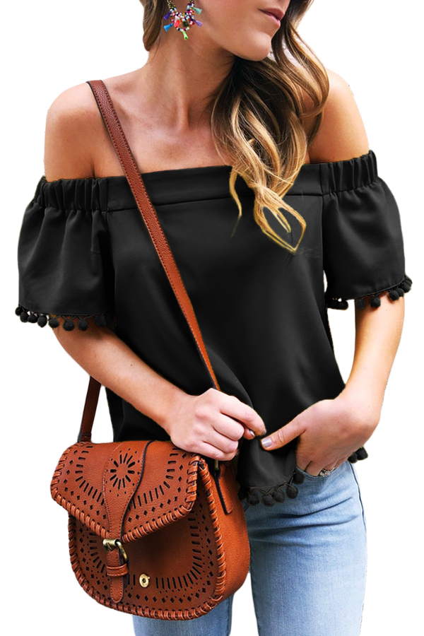 Black Pom Pom Blouse