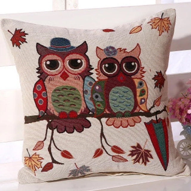 Owl Printed Square Pillow Case