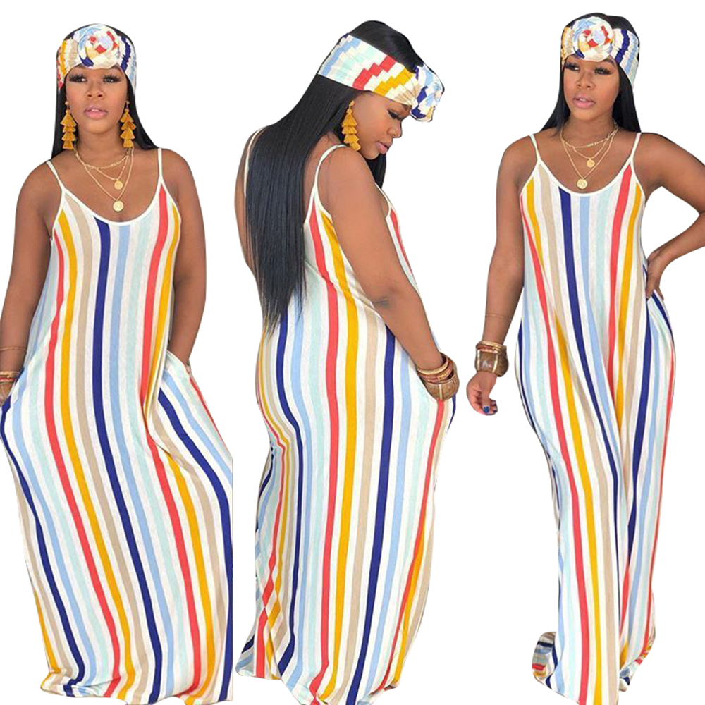 Colorful Stripes Strap Long Dress