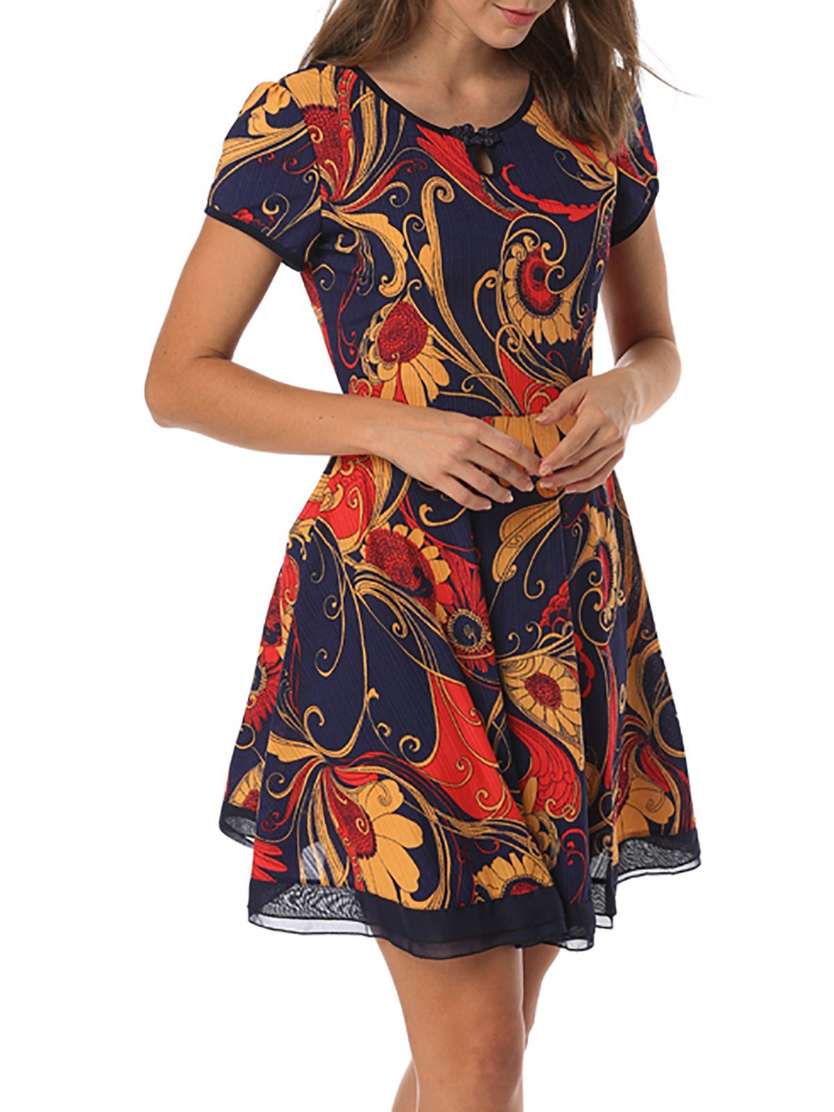 Short Sleeve Round Neck Floral Plus Sizes Dresses