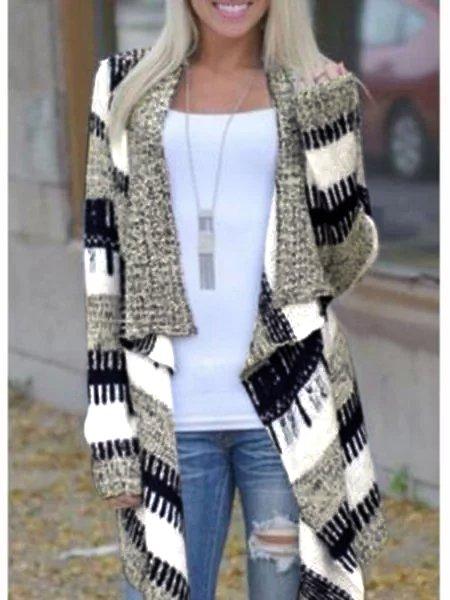 Asymmetric Hem Snap Front Printed Cardigans