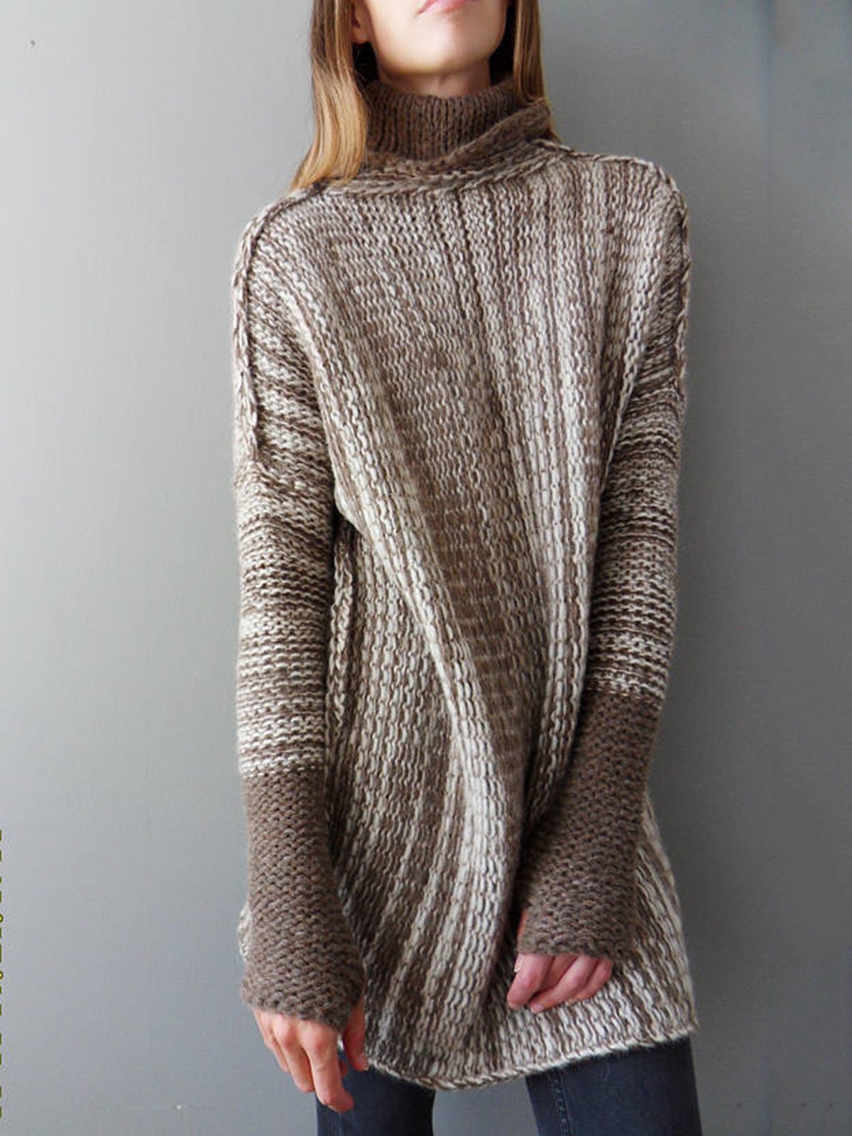 Casual Color-block Knitted Shift Sweater