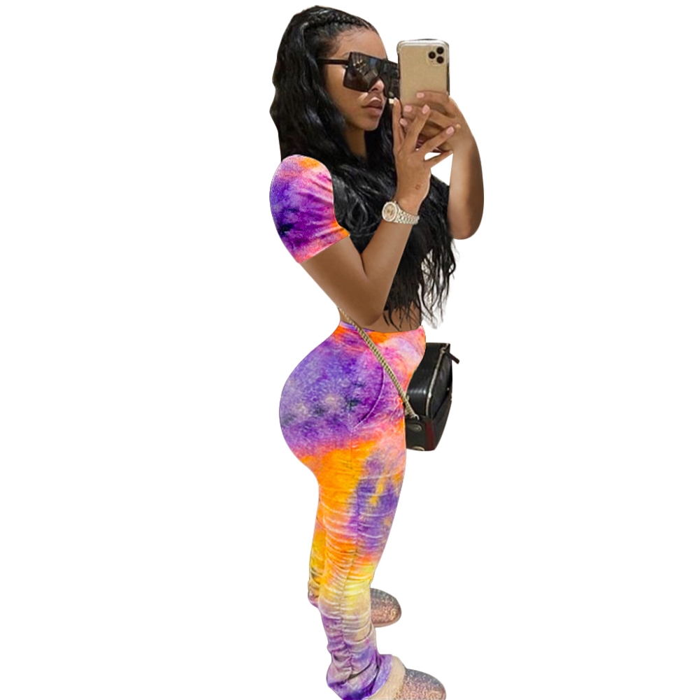 Summer Tie Dye Two Piece Stacked Legging Set