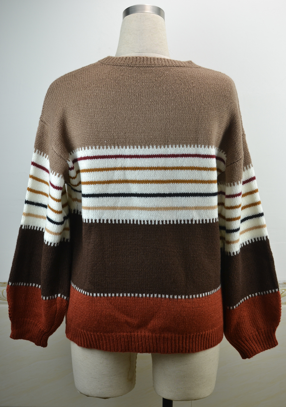 Winter Colorful Contrast Stripes Round Neck Pullover Sweater