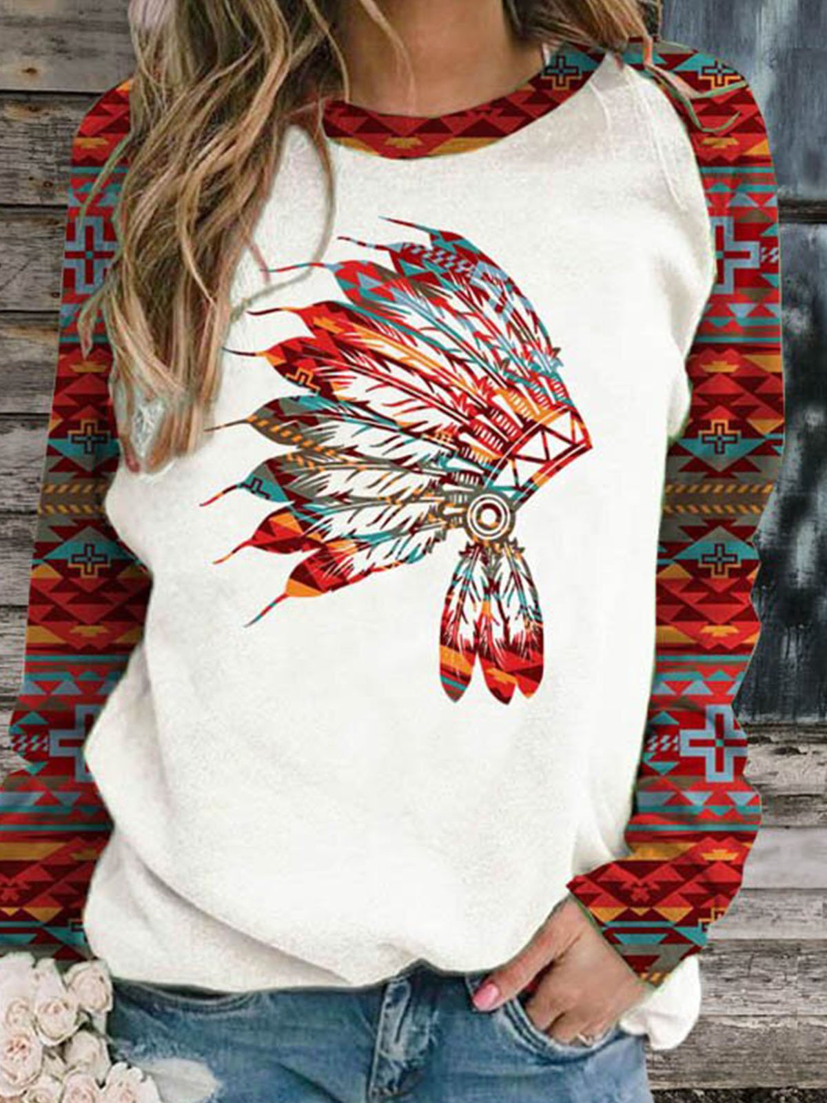 Long Sleeve Round Neck Color-Block Shirts & Tops