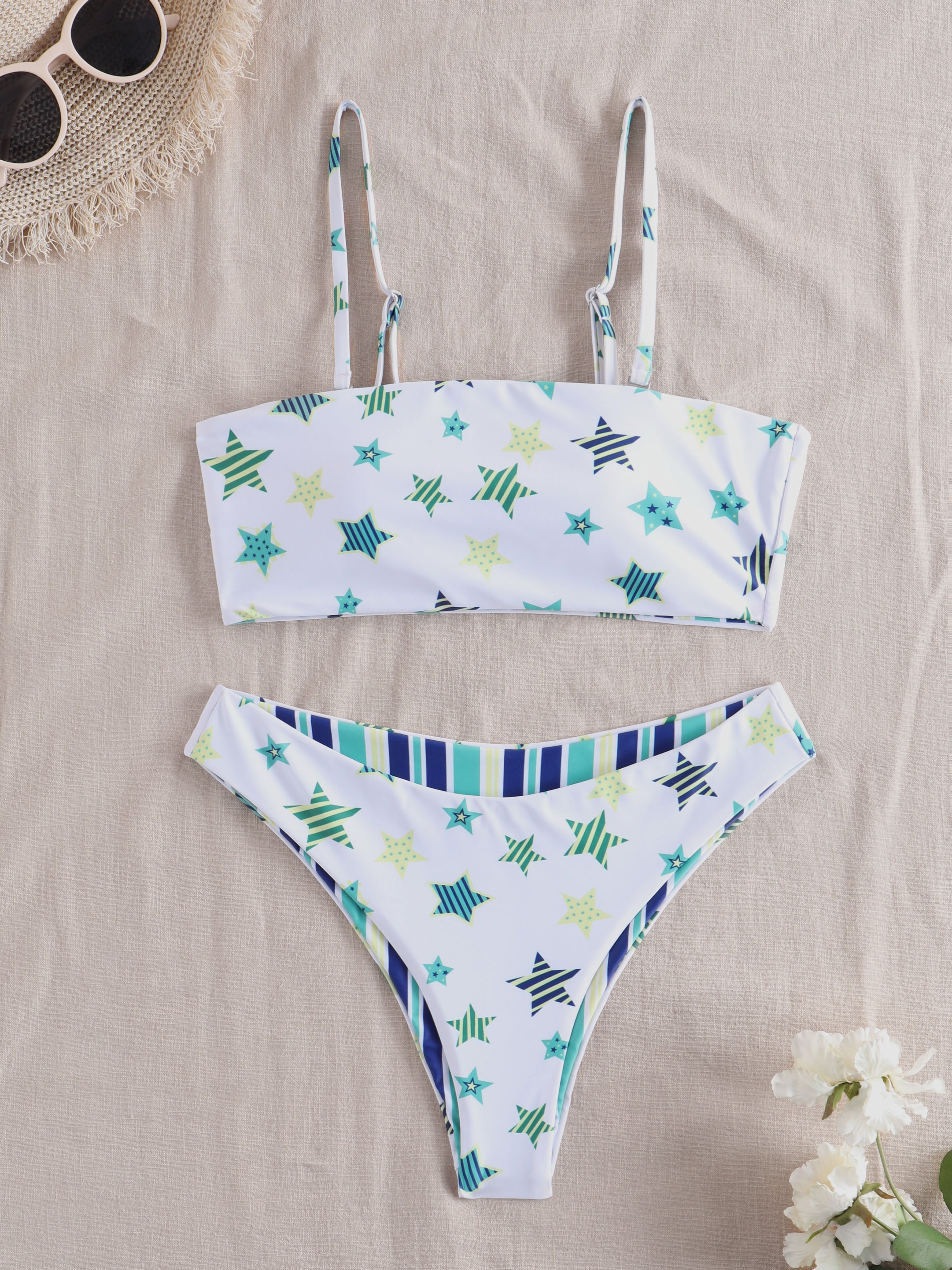 Stripe Star Print Strap Bikini