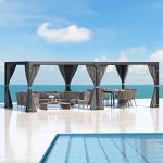 MELLCOM 12’�?0�?Outdoor Louvered Pergola with Adjustable Aluminum Rainproof Roof, Patio Hardtop Gazebo Sun Shade Shelter for Beach Deck Patio Garden Yard, Curtains and Netting Included
