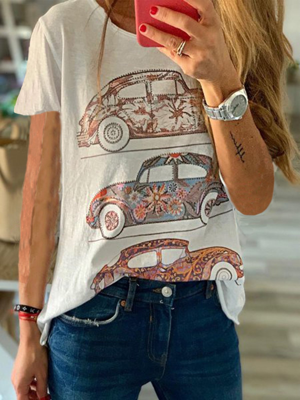 Short Sleeve Crew Neck Casual Shirts & Tops