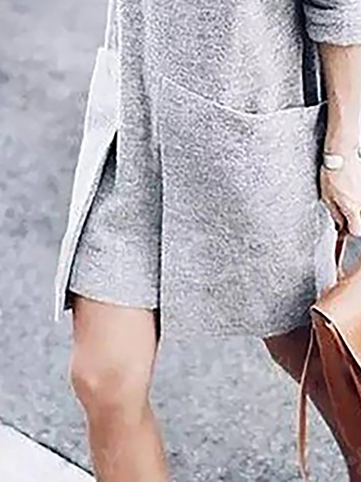 Turtle Neck Gray Women Fall Dress Shift Knitted Solid Dress