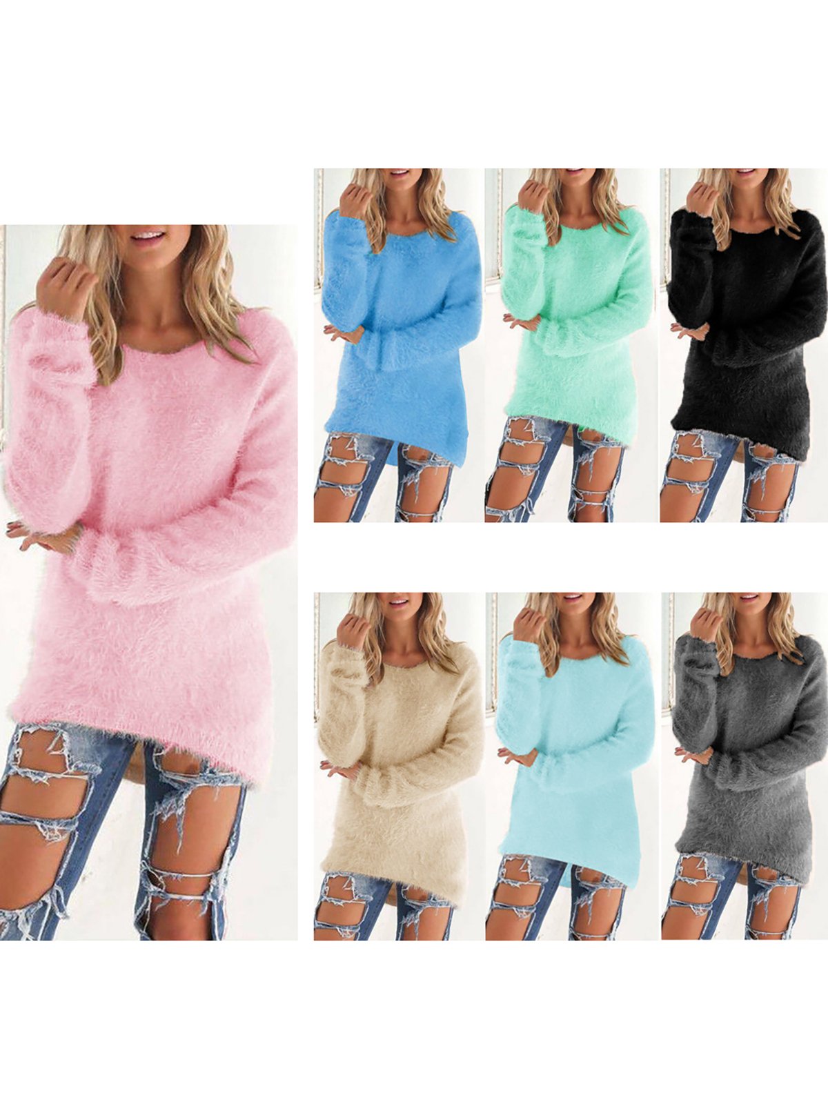 Paneled Crew Neck Casual Sweater