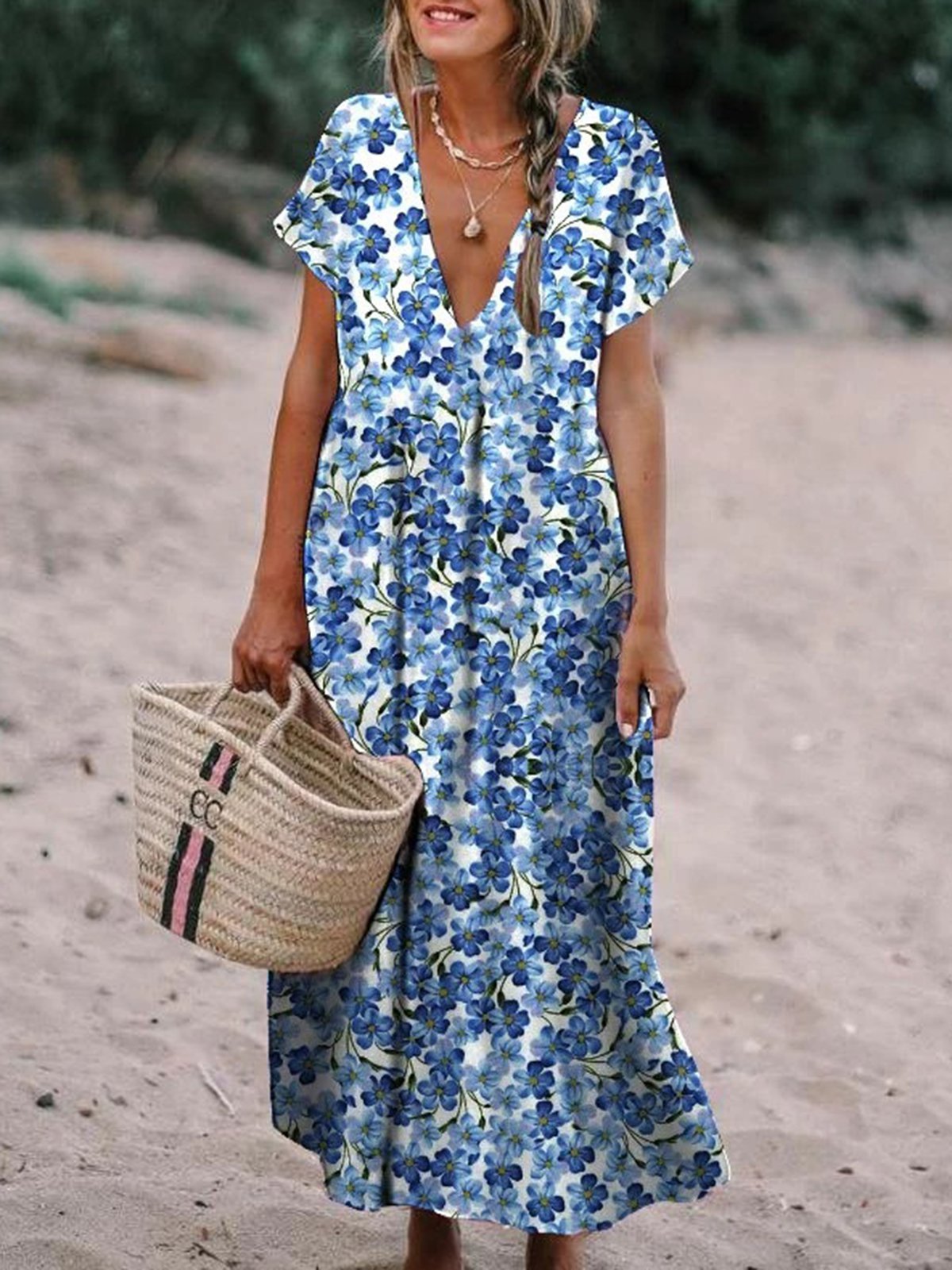 Floral-Printed Maxi Holiday Dress