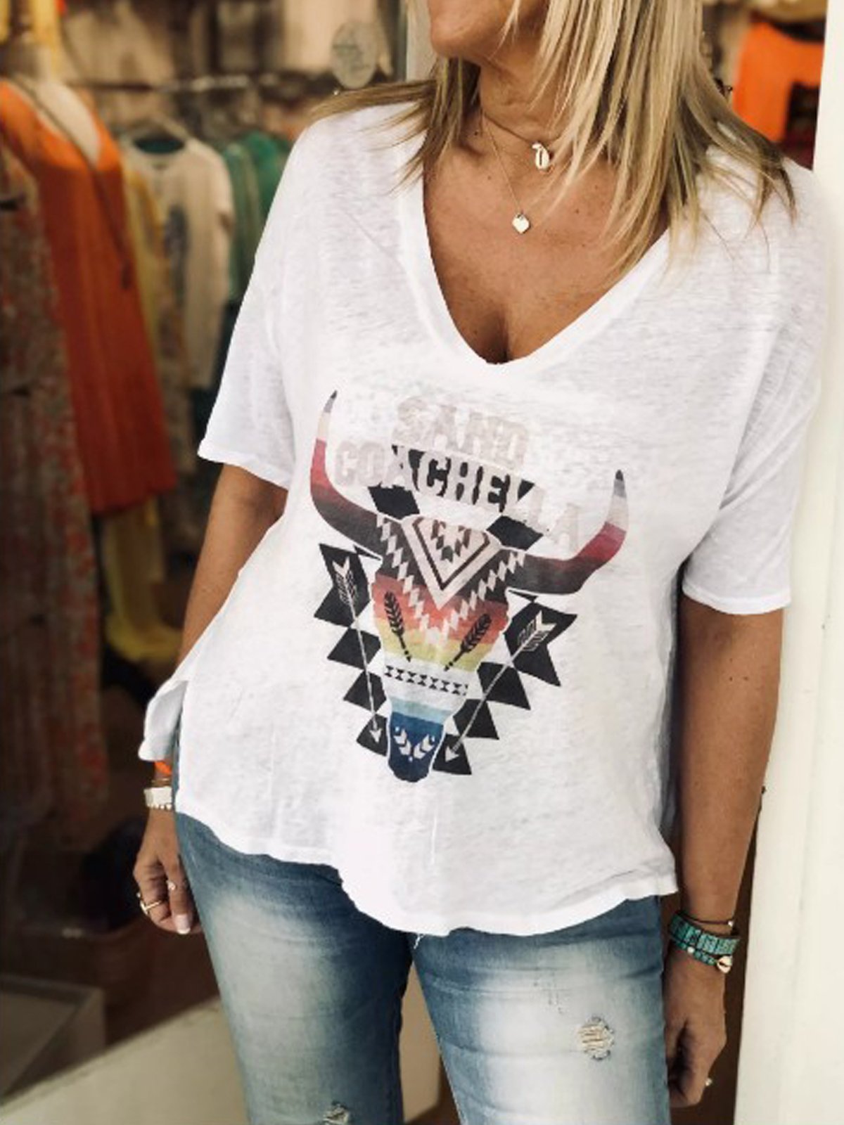 White Short Sleeve V Neck Shirts & Tops