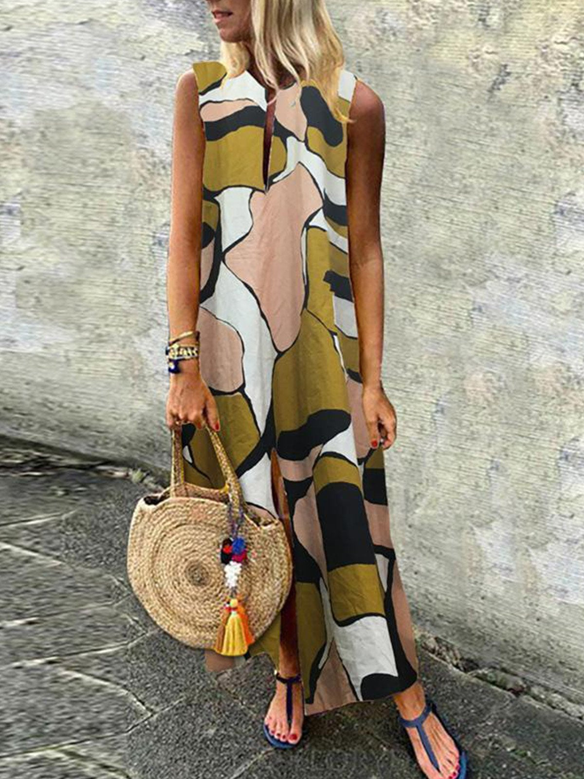 Green Columpio/de Oscilación V Neck Sleeveless Cutout Maxi Dress