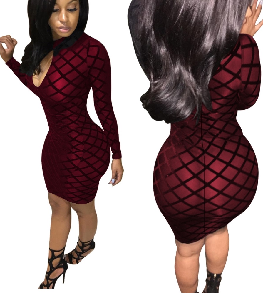 Sexy Long Sleeve Keyhole Bodycon Dress