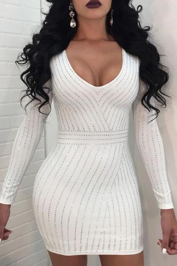 Sexy V Neck Long Sleeve Gilding Pure Colour Bodycon Dresses