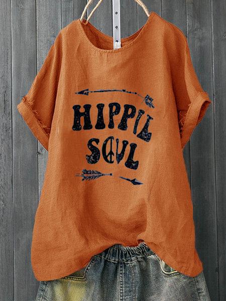 Letter Printed Casual Crew Neck Shirts & Tops