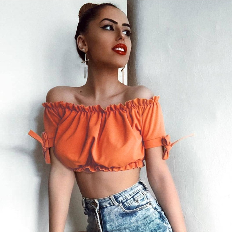Off Shoulder Ruffles Crop Top