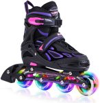 2PM SPORTS Vinal Girls Adjustable Inline Skates with Light up Wheels Beginner, Yellow & Green