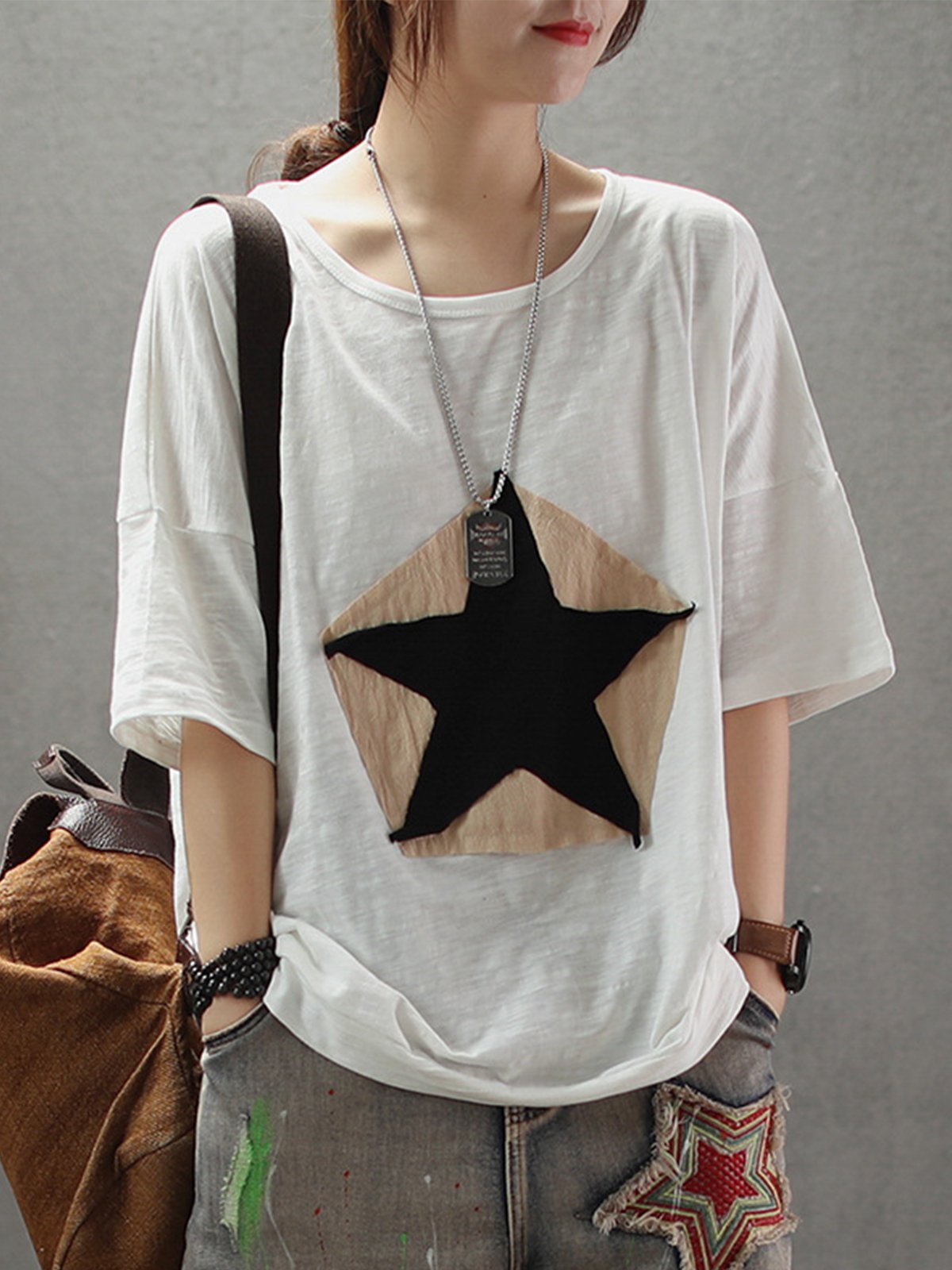 Printed Short Sleeve Round Neck Shirts & Tops